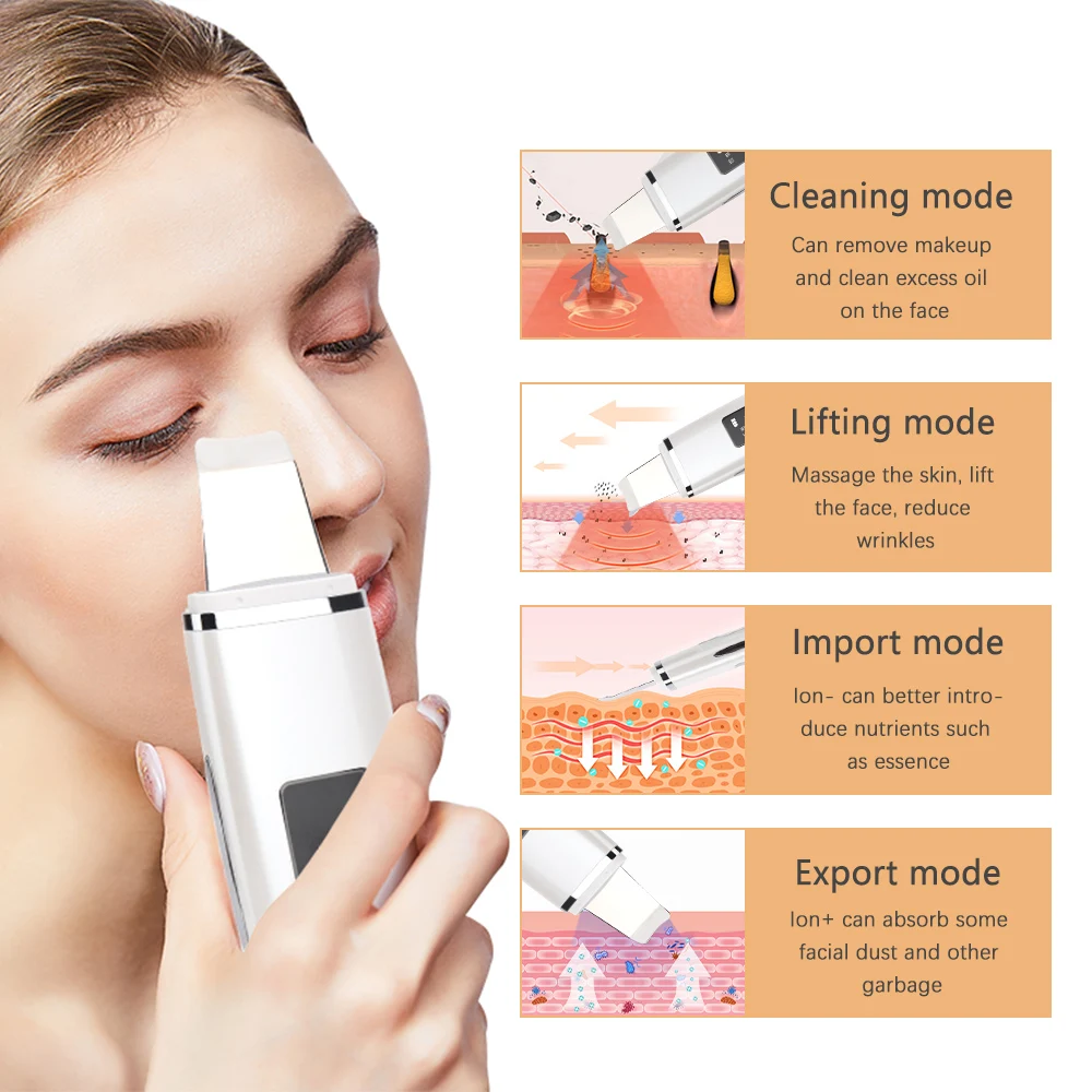 Ultrasonic Scrubber Blackhead Removal Facial Deep Clean Beauty Machine Exfoliating Reduce Wrinkle Face Lifting Massage Device