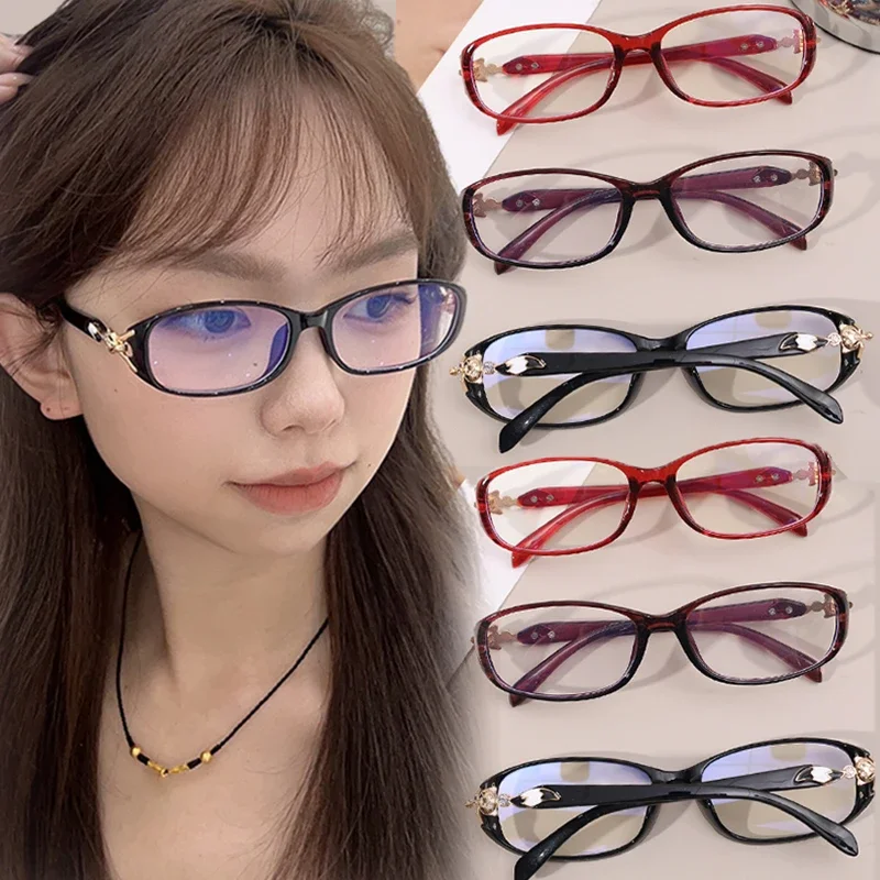 Women Retro Rhinestone Square Frame Eyeglass Red Computer Reading Glasses Clear Blue Light Blocking Eyewears Decorative Goggles