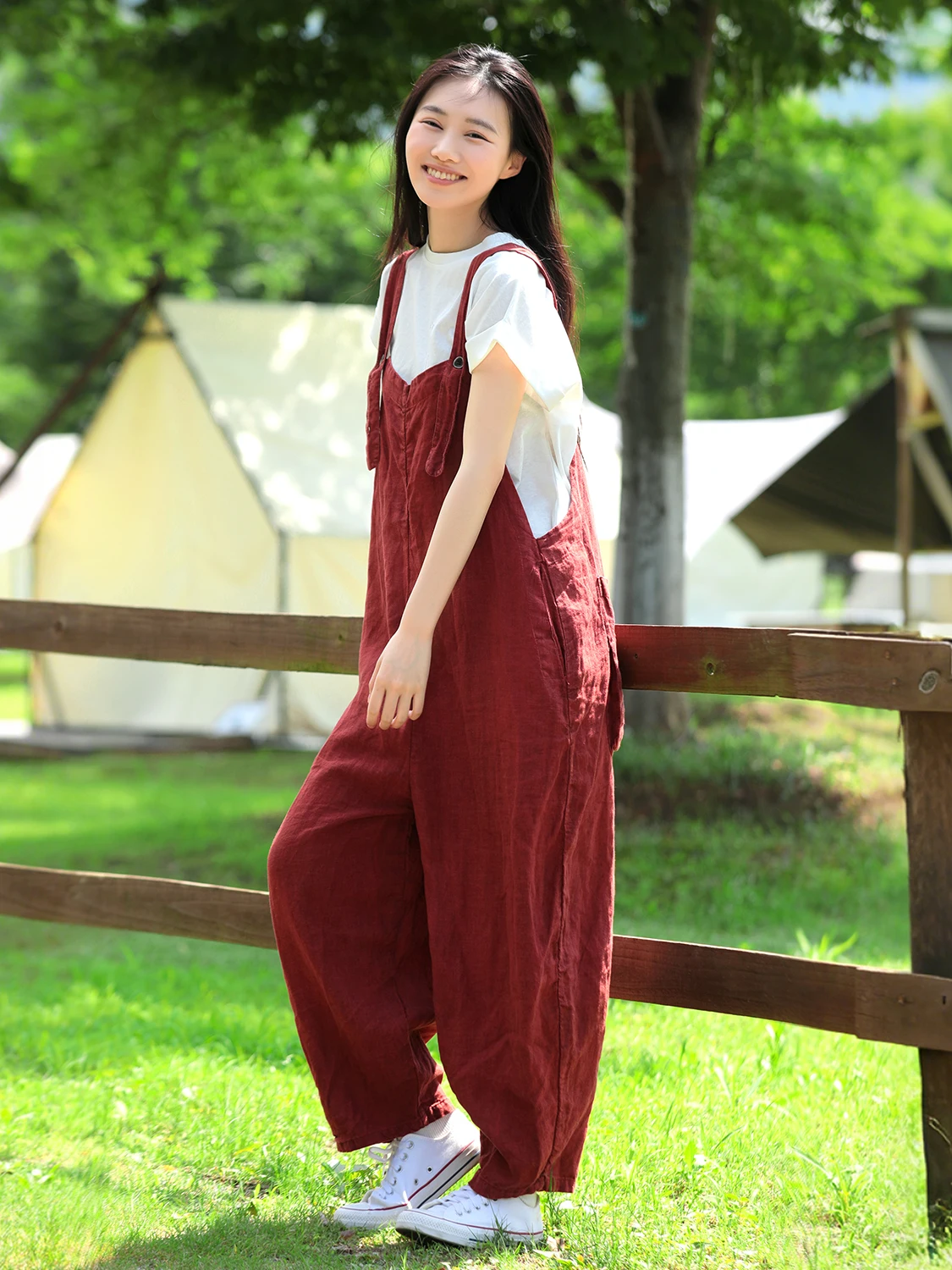 

Washed Linen Vintage Overalls Adjustable Loose Artistic Women's Workwear Pants High Waist Casual Pants Straight Leg Trousers