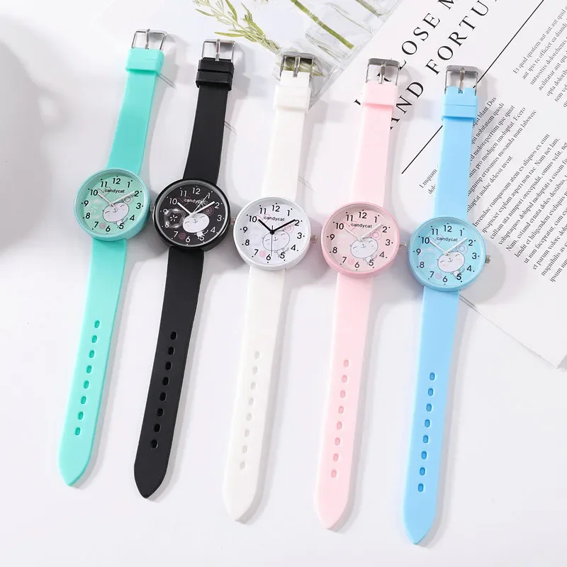 Girls Boys Cute Cats Pattern Kids Watch Women Simple Casual Quartz Watch Ladies Fashion Wristwatches Children Watches Best Gift