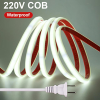 Led Strip 220V without Transformer Waterproof COB LED Strip Lights Self-adhesive Flexible Tape for Kitchen (EU Plug)