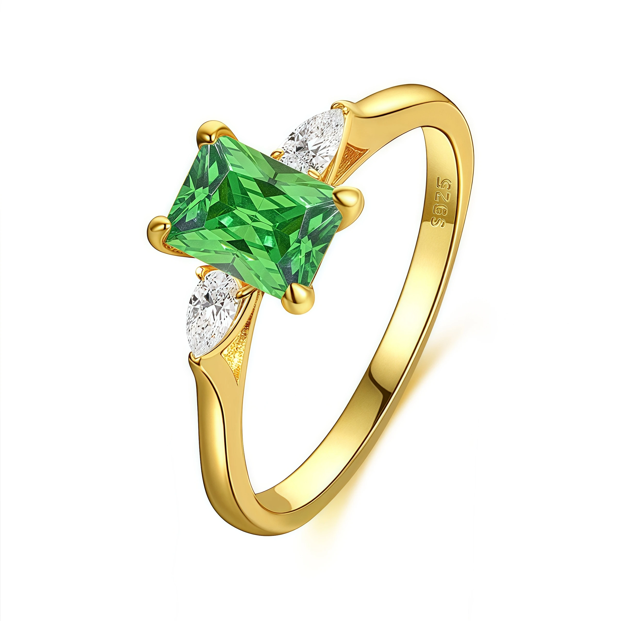 

PANQDIY 925 Sterling Silver 18k Gold Plating Olive Green Main Stone Squarel Ring Engagement Rings Are Suitable for Women To Wear