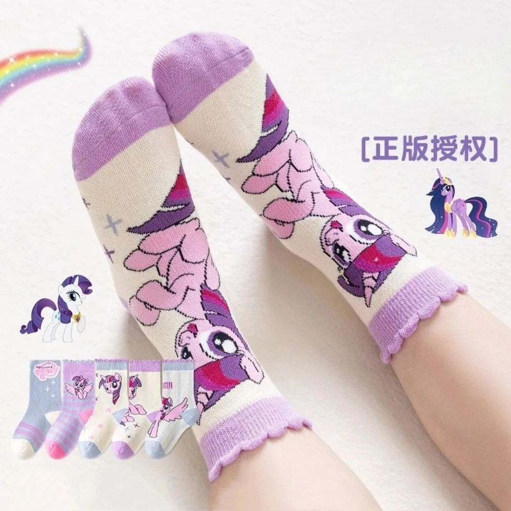 5 pairs My Little Pony girl pure cotton socks fall and winter cotton socks cute cartoon pattern girls clothing accessories