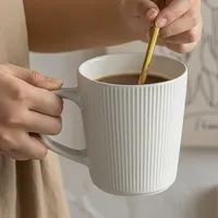 500ml Nordic Ceramic Mug Matte Relief Milk Coffee Cup with Handle Home Office Practical Water Cup Solid Color Striped Shape
