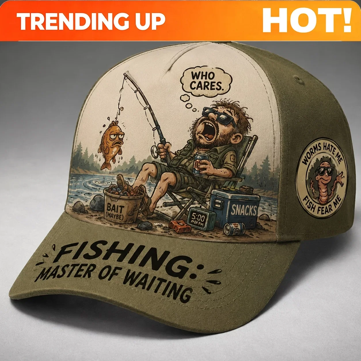 Customization Fishing Baseball Cap, Unisex Outdoor Sun Protection Hat, Adjustable Casual Dad Hat, Great Gift For Fishermen Angle
