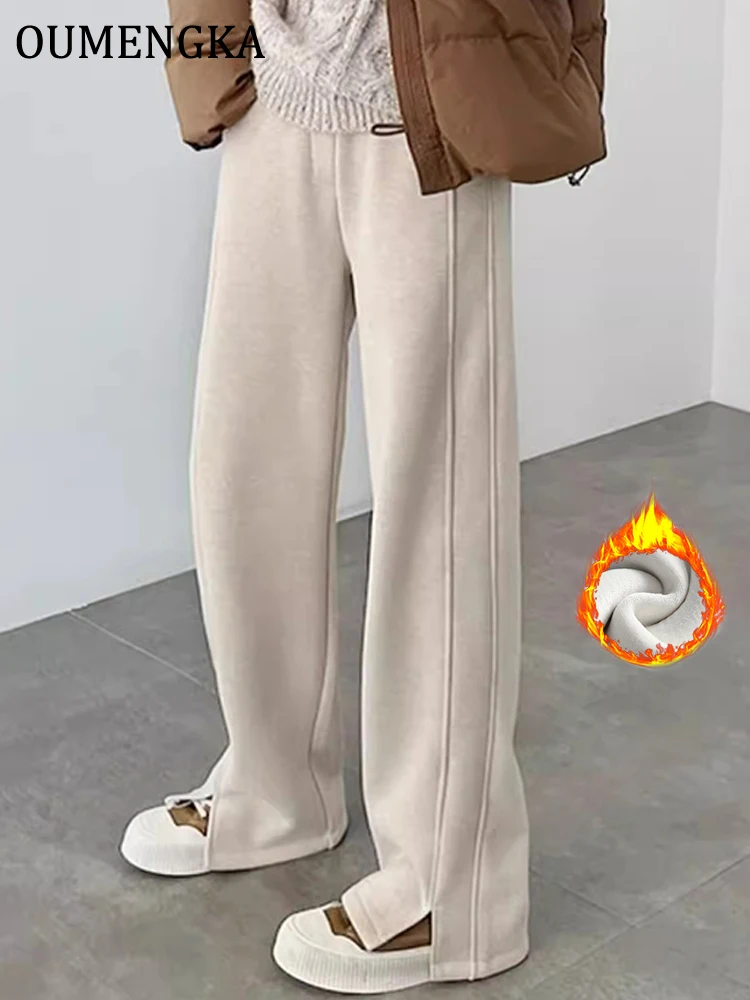 New Fashion High Waist Autumn Winter Women Woolen Pants Elastic Waist Quality Trousers Straight Type Soft Warm Trousers