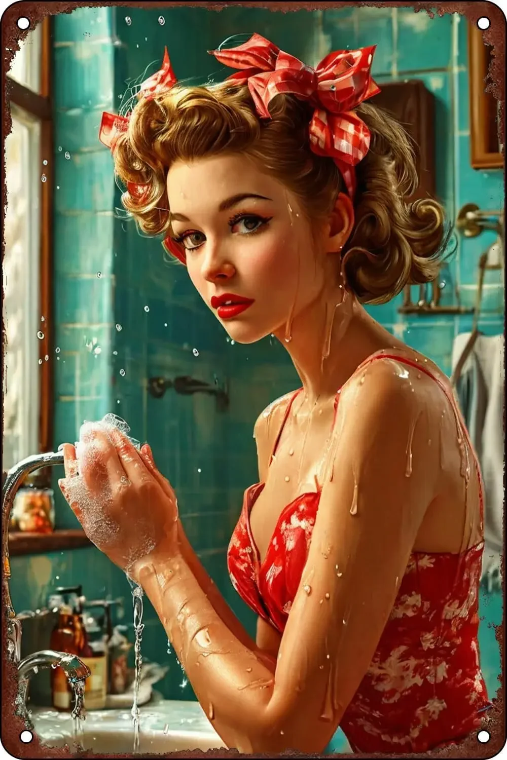 Vintage Metal Tin Sign - Sexy Girl Tin Sign Sexy Pinup Poster Sexy Girl Nude Poster Wall Decor Bathroom Decor Home Bar Man  s