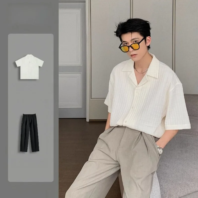 

Men's Cuban Collar Short Sleeve Shirt 2026 New Summer Loose Fit Streetwear Casual Top
