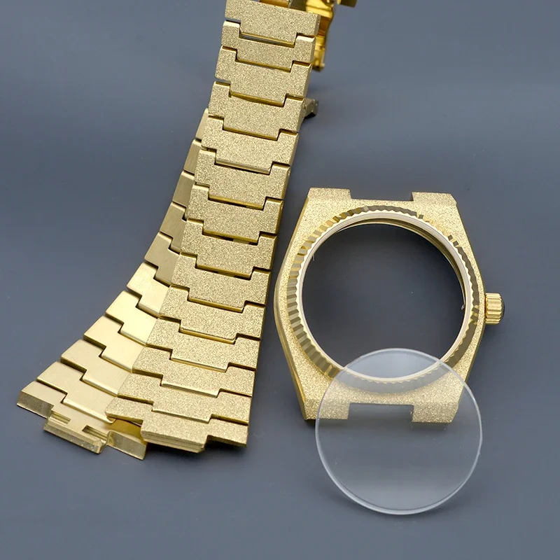 MOD Gold Watch Case Grit Nail Sand Effect  with Sapphire Glass CASE Fit NH34 4R35 4R36 NH35 NH36 for Super Player PRX CASE