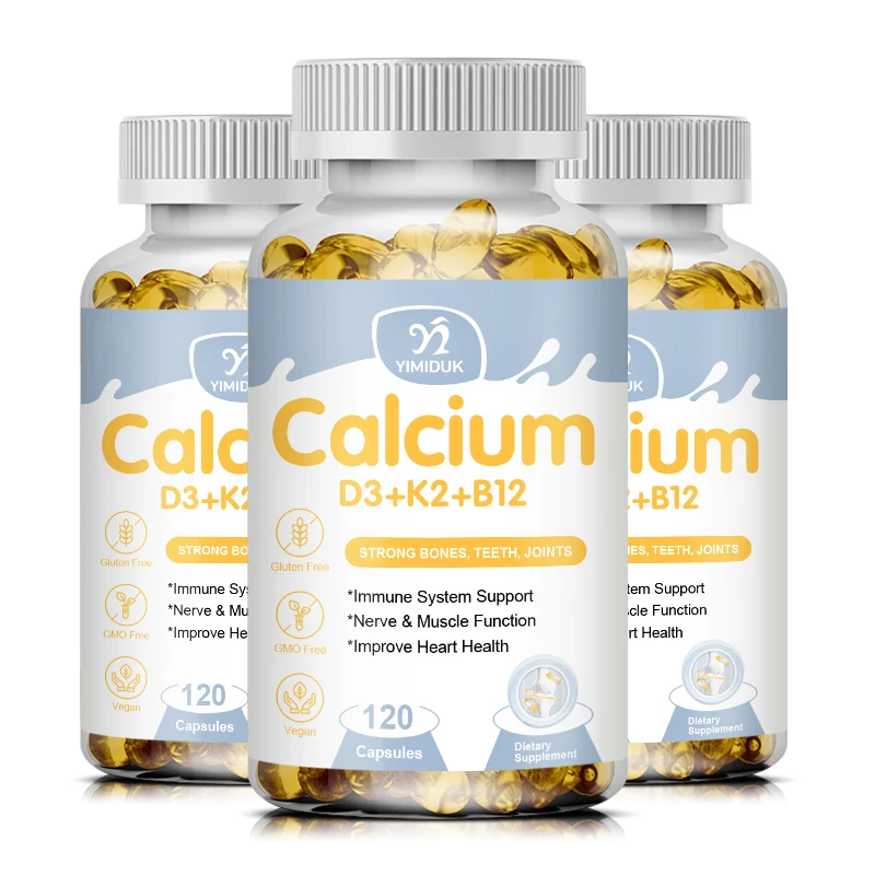 4-in-1 Calcium + D3 + K2 + B12 Capsules - Support Bone & Muscle Health, Replenish Joints