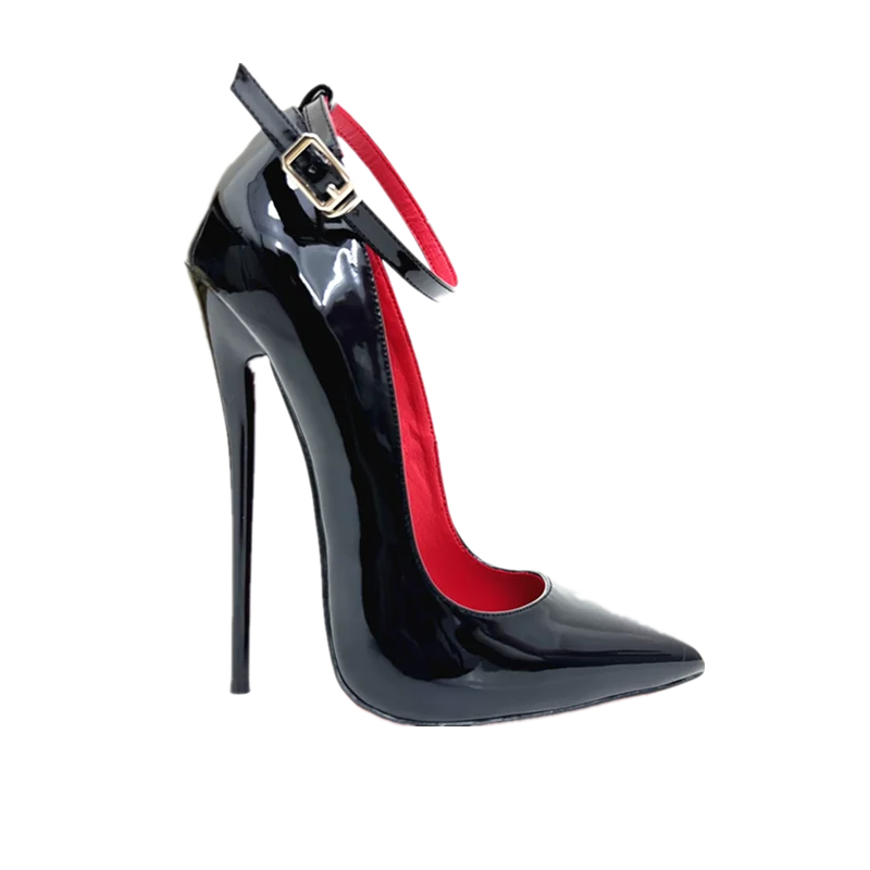 CACA 16cm Patent Leather Women Pumps,Shallow Shoes,Fashion Sexy High Heels,Pointed Toe,Ankle Strap,White,Red,Customized Colors