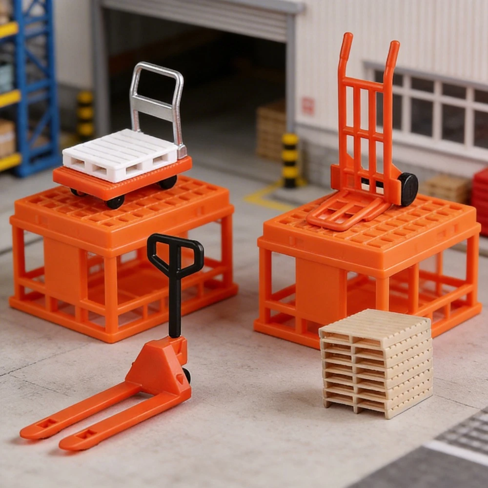 19pcs Miniature Hauling Model Tools: Includes Hand Trucks for Dioramas of Garages, Factories, Warehouses, and Construction Sites