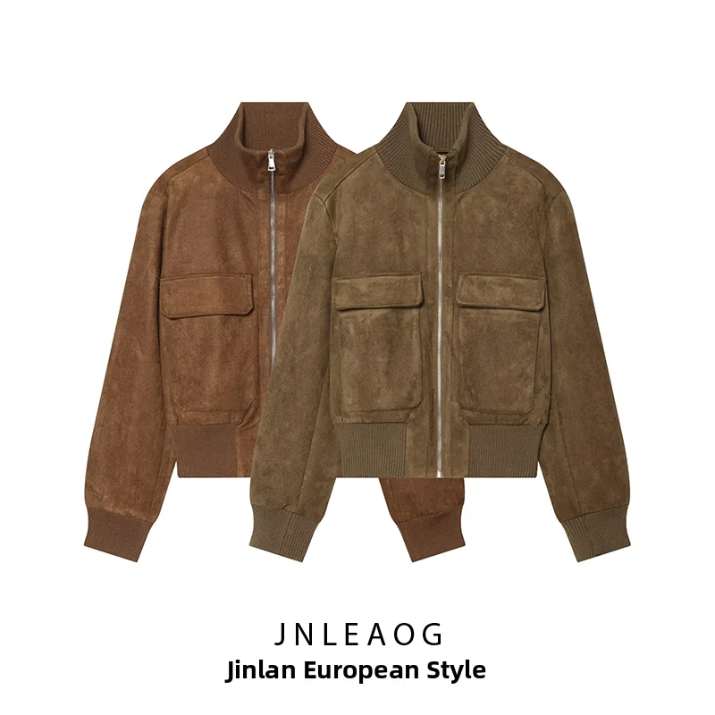 JNLEAOG Fashionable Velvet Texture Jacket Coat Women's Autumn New Style Versatile Stylish Outerwear Standard Fit Zipper Closure