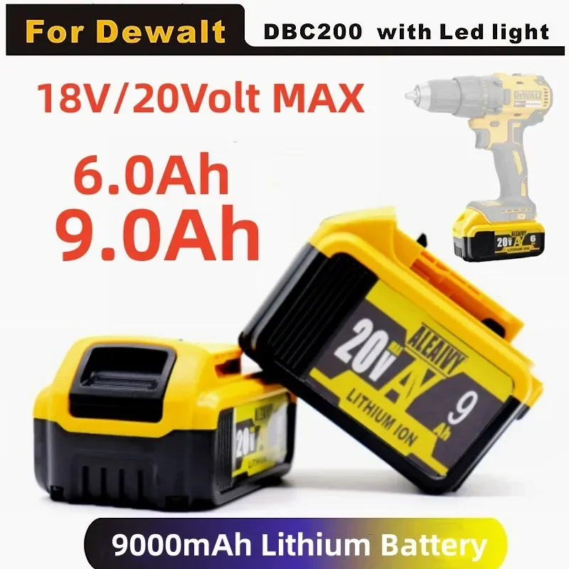 9000mAh Lithium Battery For DeWalt 18V 20 Volt Max 6.0Ah 9.0Ah DCB205 DCB206 Replacement Li ion Battery Power tool Batteries