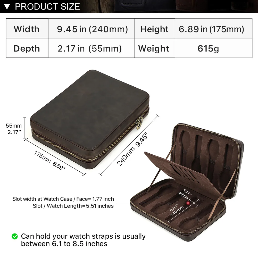 Imagem -06 - Handmade Genuine Leather Zipper Ver Box Jewelry Caixão Organizer Ver Case Travel Card Storage Display Holder ou Slots