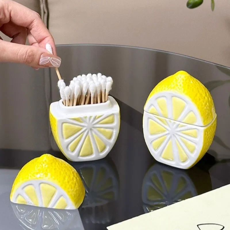 Cute Lemon Toothpick Box Ceramic Material Suitable for Storing Cotton Swabs Dental Floss Desktop Decor Ornaments Home Storage
