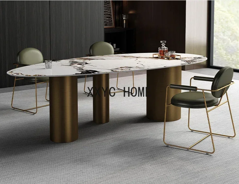 Imported Stone Plate Dining Tables and Chairs Set Modern Minimalist Villa Shaped Oval Dining Table furniture