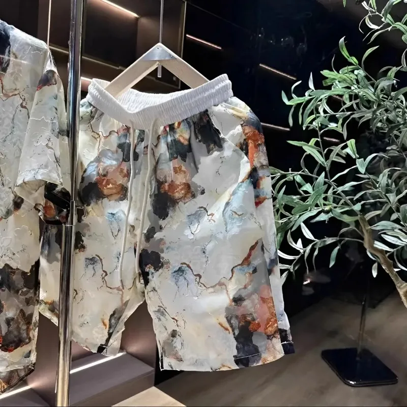 Fashionable And Casual Men's New High-end Trendy Printed Shorts And Shirts Two-piece Trendy Casual Suit - view 3