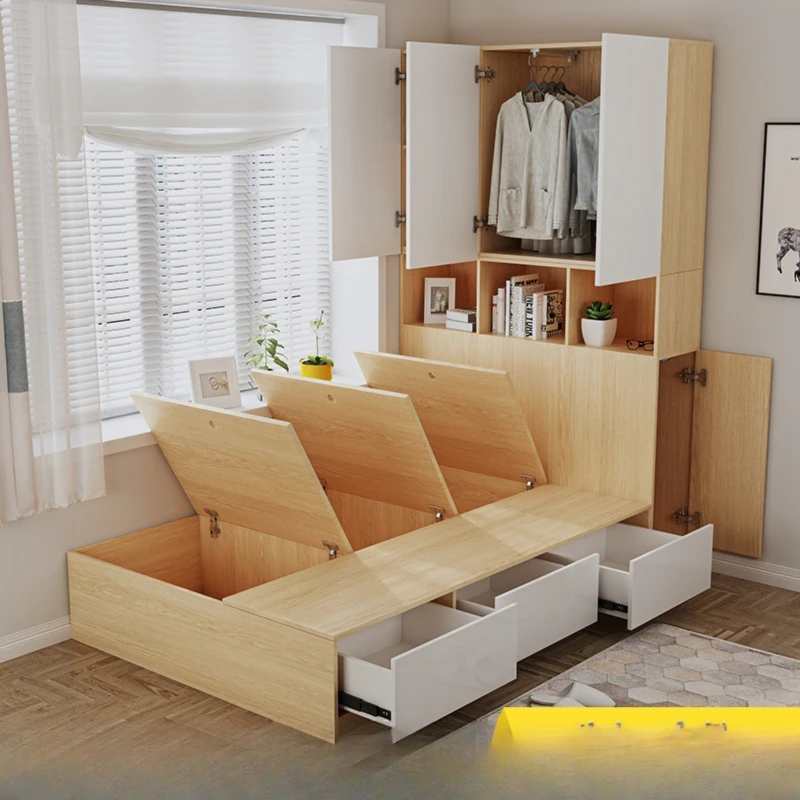 Tatami bed wardrobe integrated small apartment modern children's room high box storage oil press