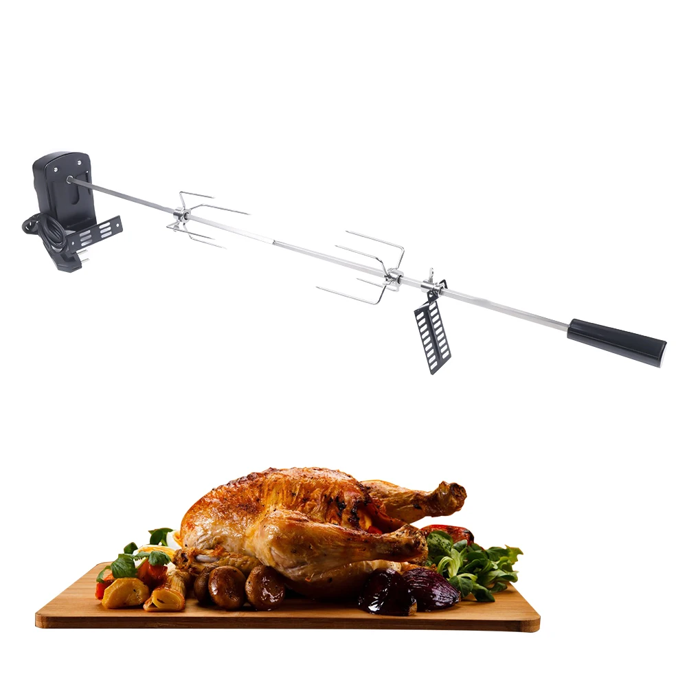 New Electric BBQ Grill Spit Roaster w/ 120 cm long cableRod Outdoor Barbecue Grilling Rotisserie Kit