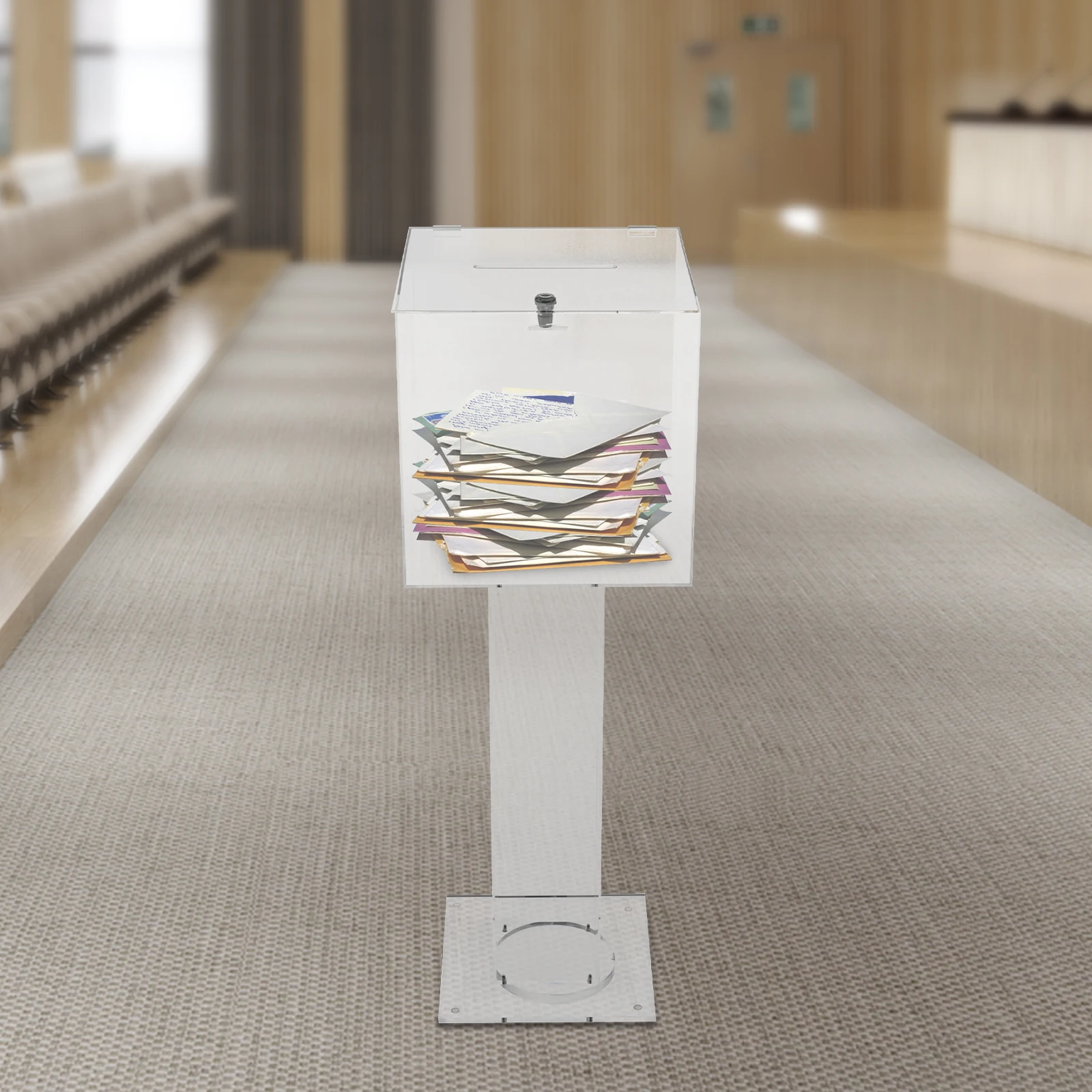 

Clear Acrylic Drop Box with Lock and Key for Voting, Fundraising, Donations, and Ballots - Sturdy Base, Secure, Free-standing