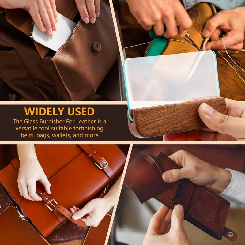 BAAG-ガラススリッカーウォールナットハンドル付きレザーバーニッシュ用ガラスレザーエッジバーニッシャーブロックスムージングツール