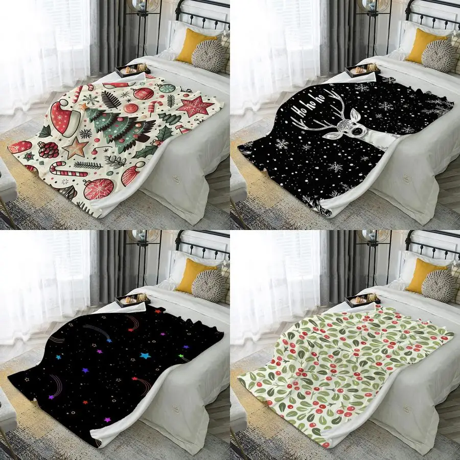 

Christmas Pattern Blanket Microfiber Flannel Cover Blanket Bedroom Living Room Sofa Soft And Comfortable Home Decoration