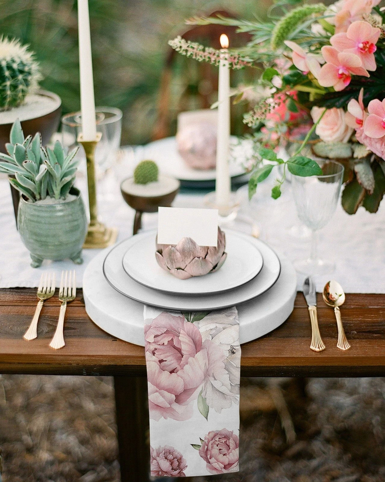 2Pcs Flowers Pink Peony White Cloth Napkins Table Decoration Tea Towels Birthday Wedding Party Decoration Reusable Napkin