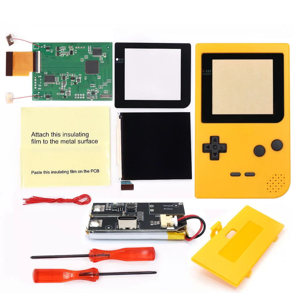 

Rechargeable GBP Q5 Larger IPS Screen LCD Display Build in OSD for Gameboy Pocket 8 Color Retro Pixel Screen Mod Kits with Shell
