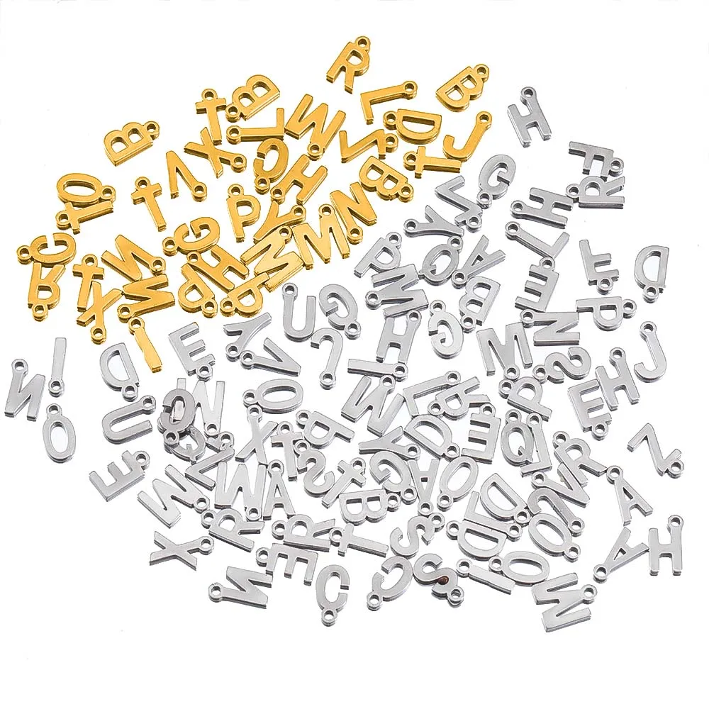 50pcs Mini A to Z Initial Charms Random Alphabet Pendants Stainless Steel Letter Charms DIY Earrings Necklaces Jewelry Making