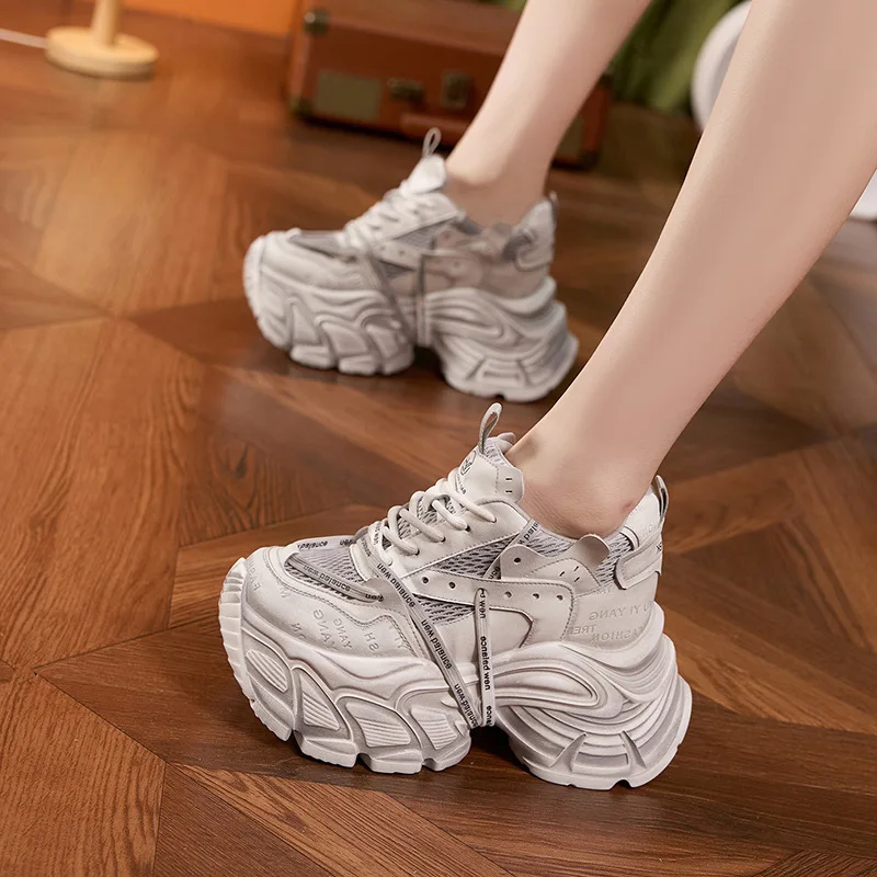

Thick-soled Dad Shoes for Women Summer New Retro Distressed Casual Shoes Mesh Breathable Inner Height Increasing Women's Shoes