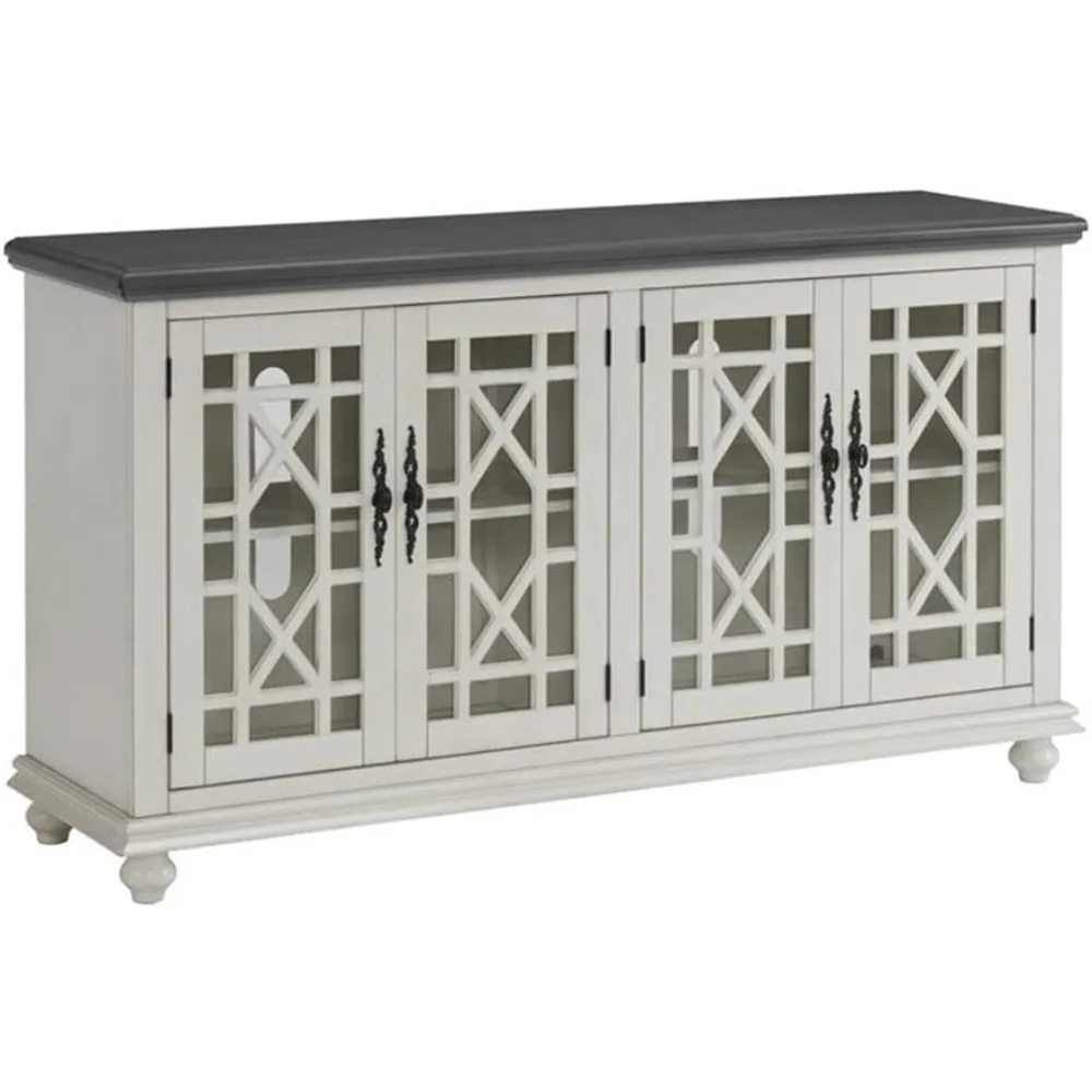 

Elegant TV Stand, 63" W x 35" H, White with Grey Top