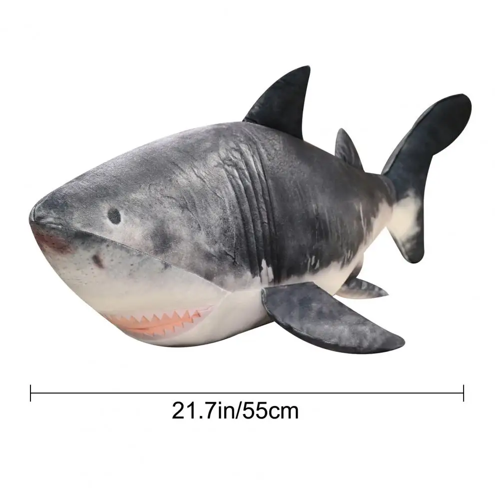 Plush Shark Doll 22" Realistic Grey Shark Pillow Soft Stuffed Animal Shark Cuddle Toy Unique Gift for Children