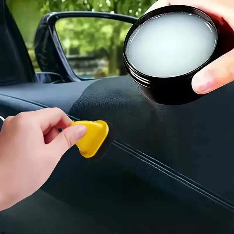 QIFENGHE Car Interior Renewal Wax & Sponge - Plastic Restorer, Seat Care Lacquer Soft Wax for PU Leather and Tire Shine