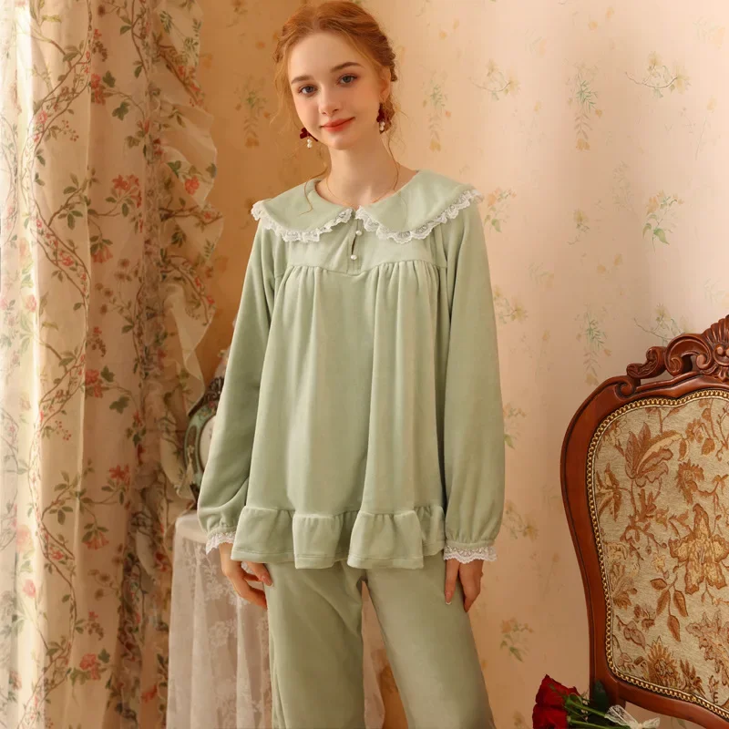 Sleepwear Women's Clothes Suits Winter Thick New Home Simple Soft Cozy Casual Breathable Slim Loose Temperament Airy Warm Sweet