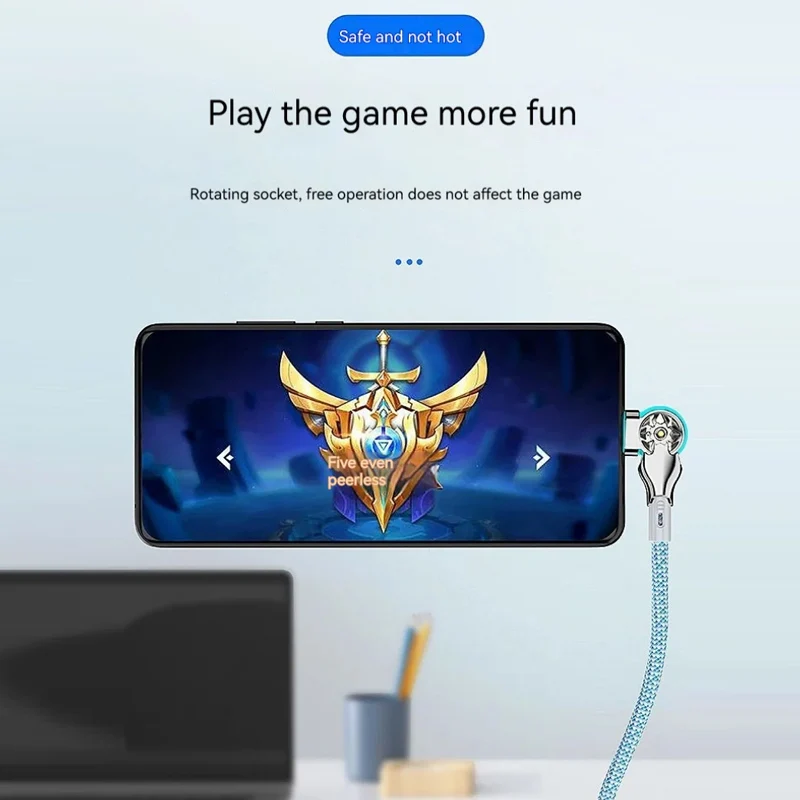 Fast Charging Cable Dual 180 Degree Elbow Rotation USB A to Type C with Light Zinc Alloy Compatible with Android iPhone 1m 2m