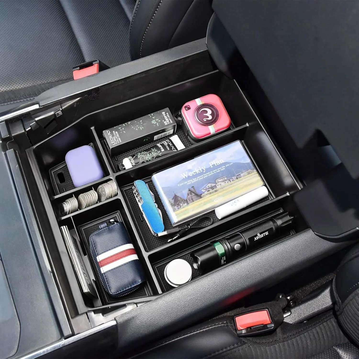 For Ford F150 2021-2023 Accessories (40/Console/40 Front-Seats ONLY) Center Console Organizer Tray Storage Armrest Insert Box
