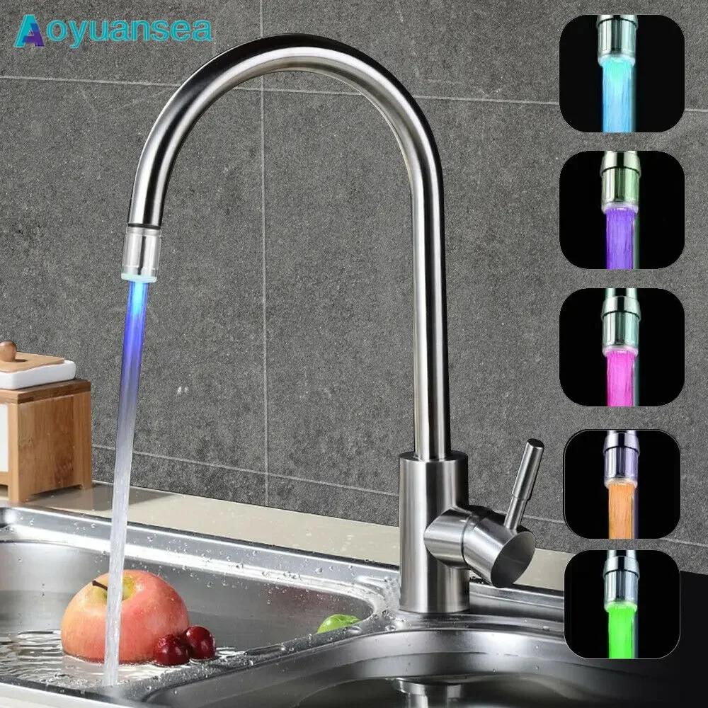 

Aoyuansea Automatic 7Color Changing LED Glow Faucet Tap Luminous Water Nozzle Head Light Shower Spout For Kitchen Bathroom Basin