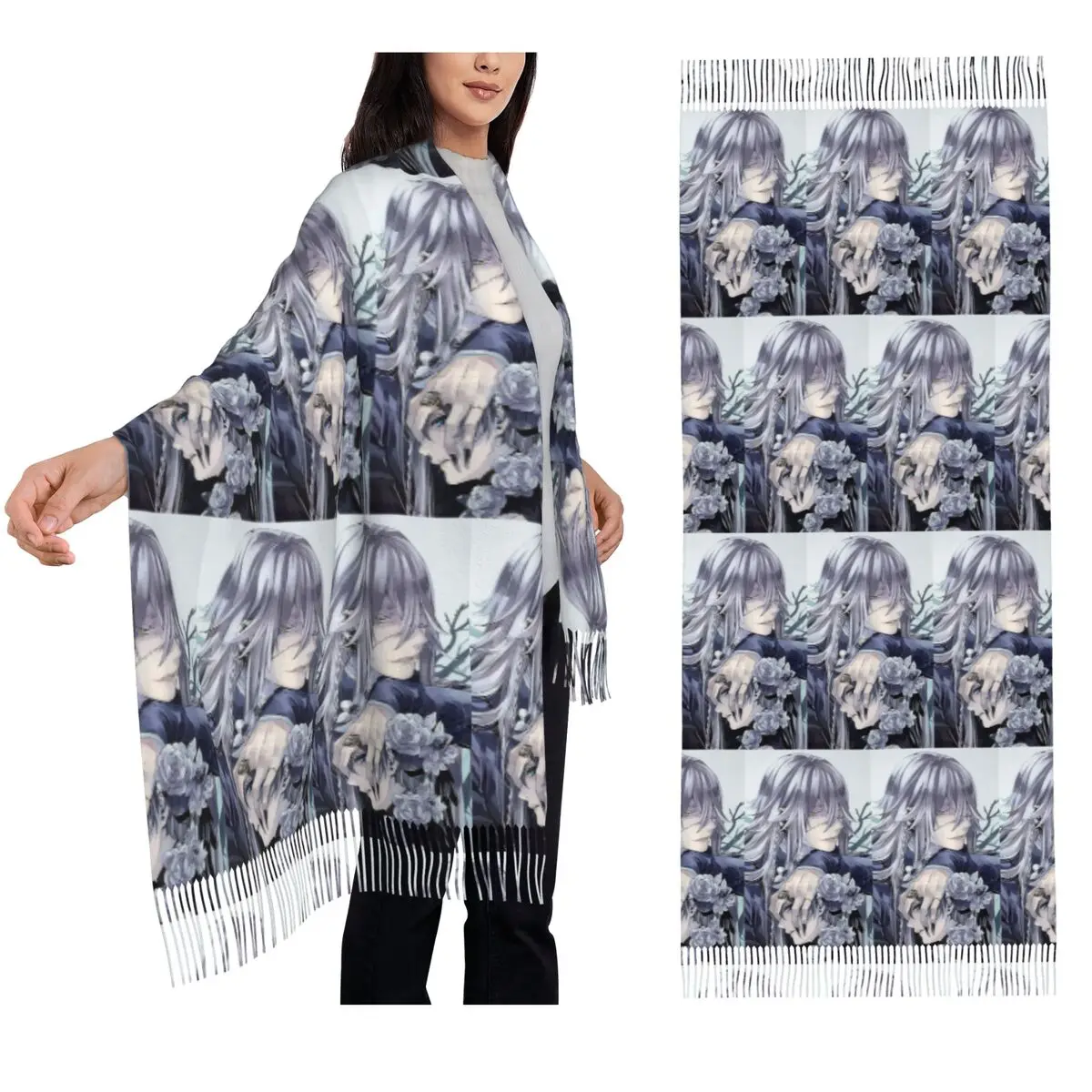 

Шарф Undertaker Black Butler, шарфы с кисточками для женщин, мягкие теплые шали и накидки, большая осенне-зимняя шаль