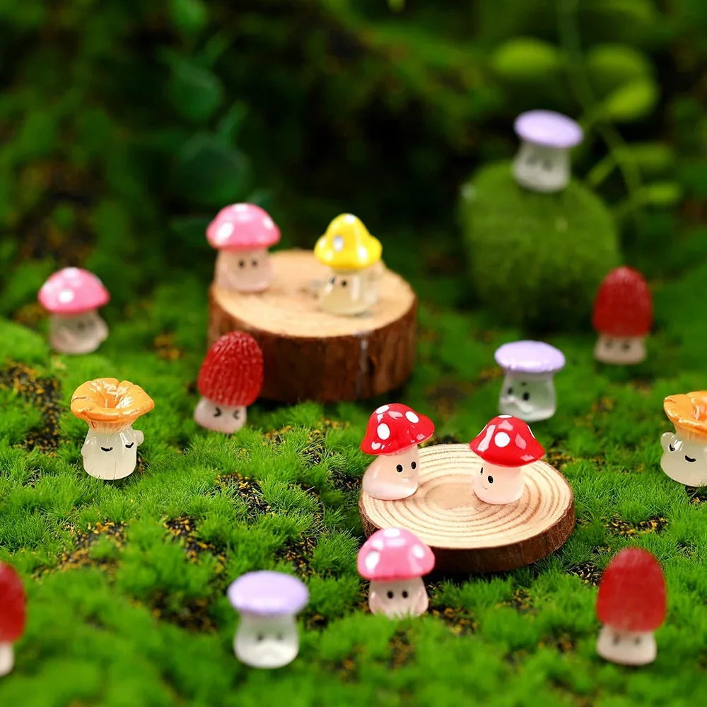 96Pcs Luminous Mini Mushrooms Tiny Resin Mushroom Figurines for DIY Fairy Landscape Garden Micro Dollhouse Aquarium Decoration