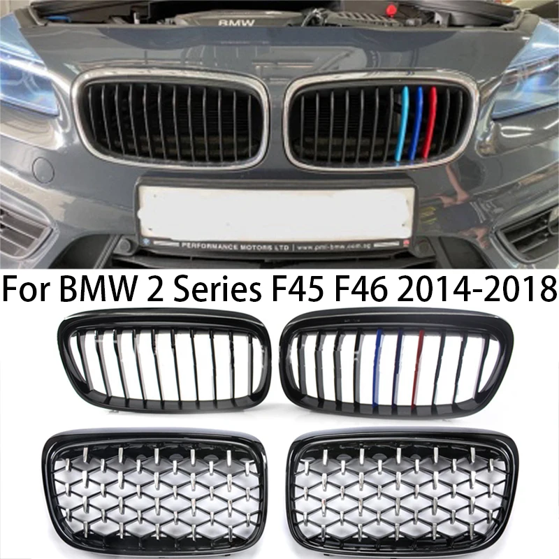 

For BMW 2 Series F45 F46 GT 2014-2018 216i 218i 220i 225i Signal/Double Slat Diamond Style Front Radiator Grill Hood Bumper