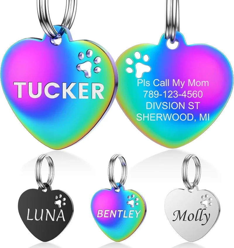 

Personalized Dog Tag Pet Supplies Shape Name Collar Custom ID Heart Multi Color Necklace Pendant Accessories Cats Anti-lost