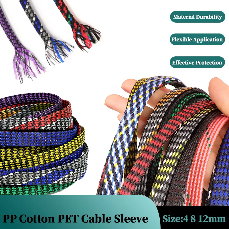 

2/8/20/30M New Cable Sleeve Wrie Insulated Protection Wrap Flexible Braided PP Cotton PET Yarn Harness Sheath Sleeving 4 8 12mm