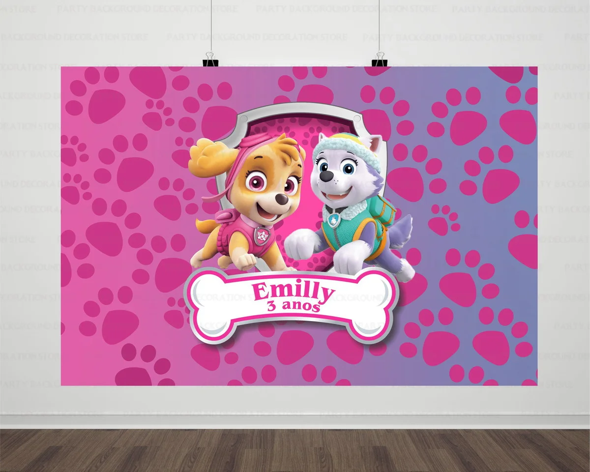 

Girls Marshall Chase Backdrop Pink Cartoon Flowers Skye Everest Paw Patrol Boys Birthday Party Baby Shower Background Banner