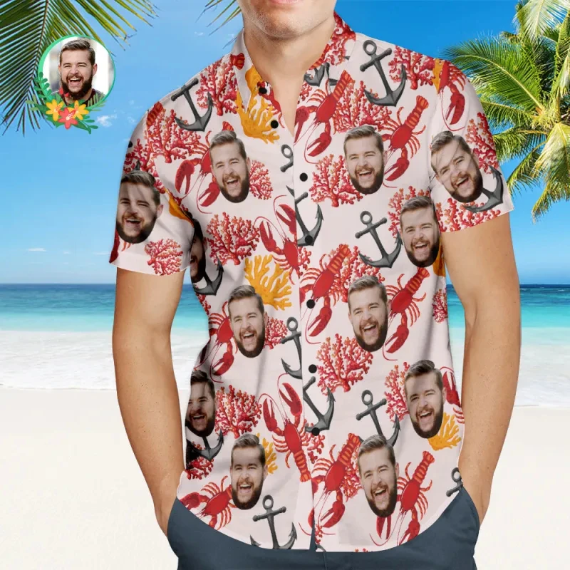 

2025 Custom Photo Funny Hawaiian Shirt Personalized Diy Face Beach Shirt Gift Mens Designer Shirts Summer Holiday Hawaii Shirts