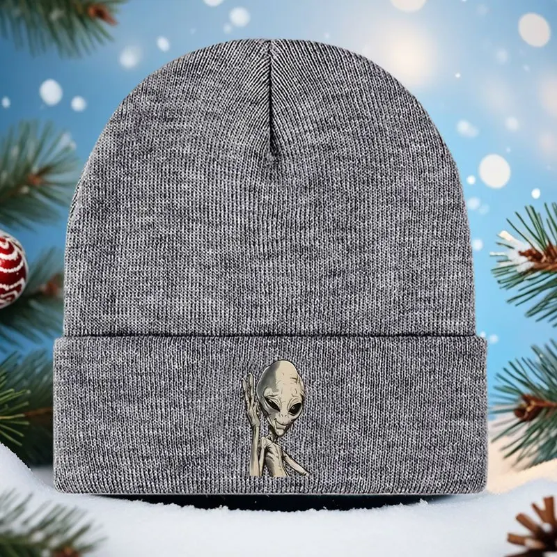 Alien Print Beanie Hat for Men Women Winter Warm Knit Hat for Skiing Hiking Casual Outdoor