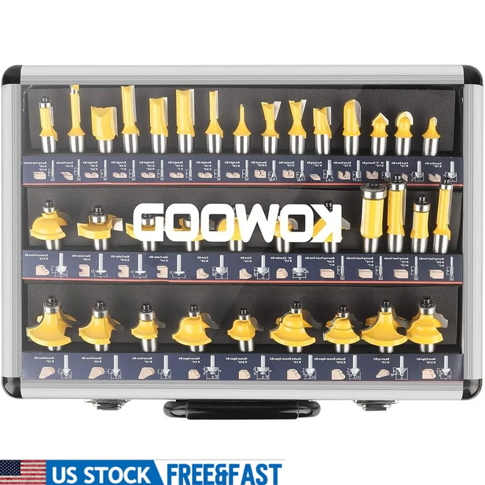 

35pcs Router Bits Set Tungsten Carbide Wood Milling Cutters 1/2 Inch Shank C2 Carbide Edging Grooving Tools Aluminum Case