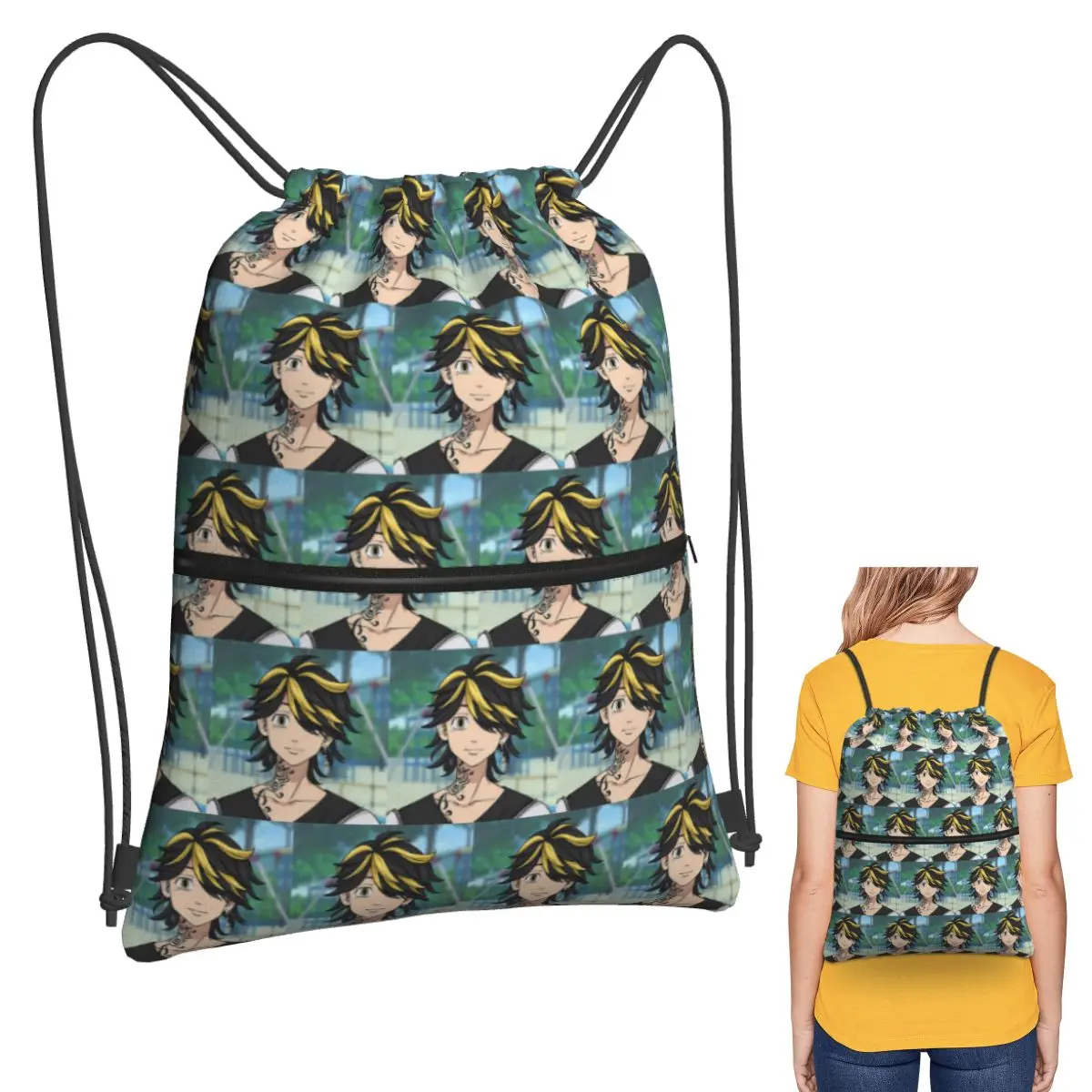 Anime Tokyo Revengers Kazutora Backpacks Casual Drawstring Bags Sports Bag Book Bags for Man Woman Students