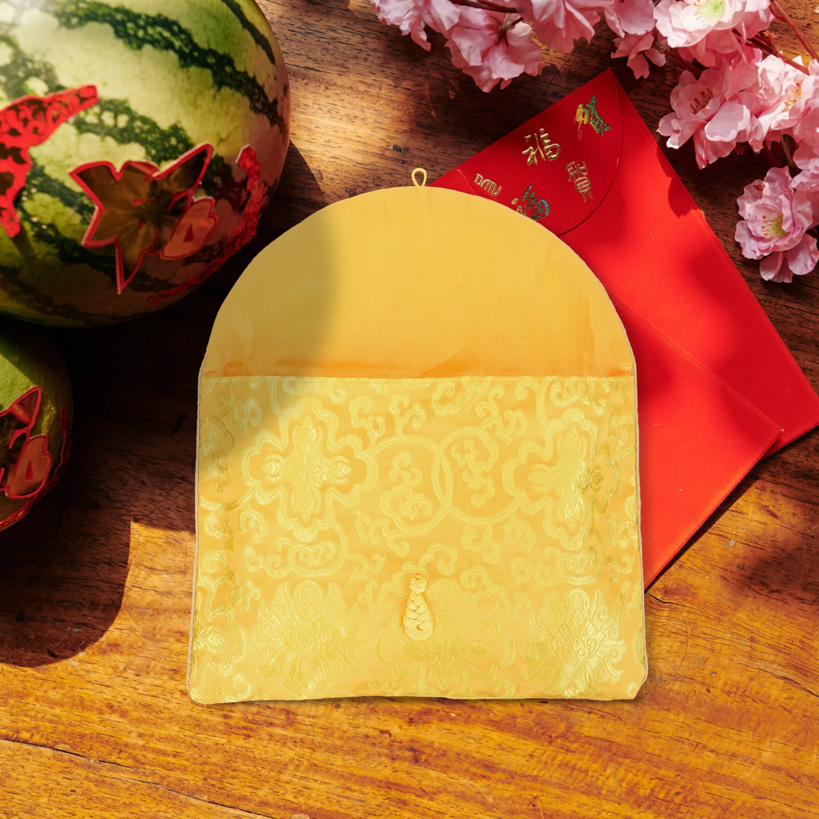 Silk Brocade Envelope A4 Size Large Document Pouch Chinese Knot Closure Gift Card Holder For Weddings Buddhist Scriptures