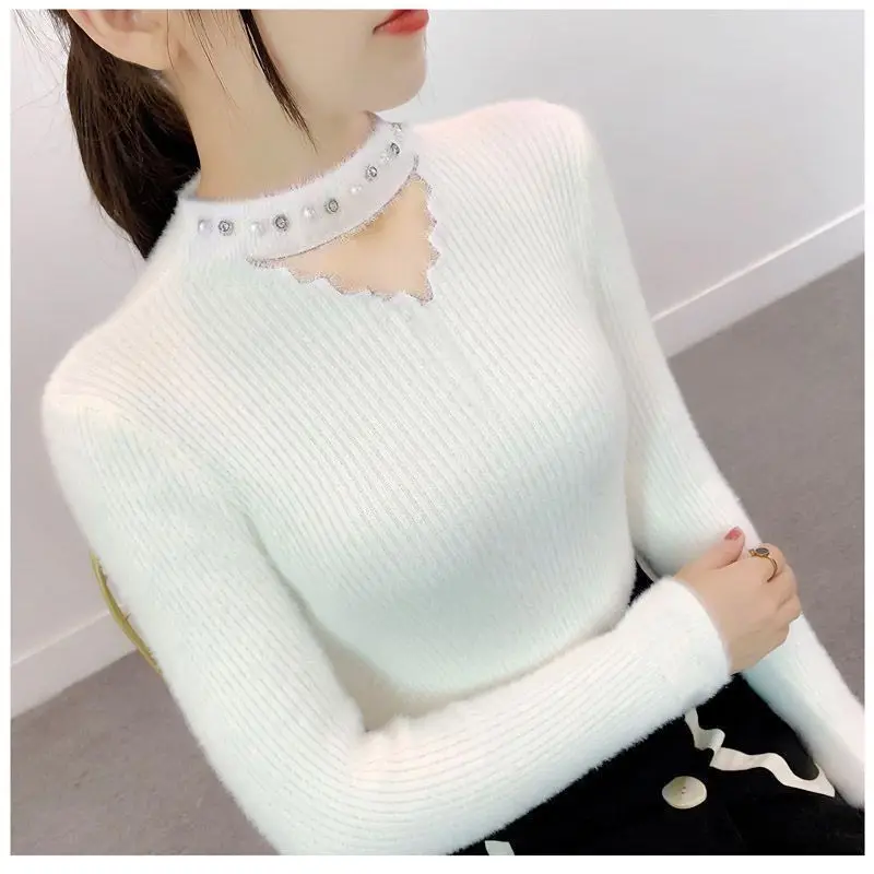 2023 New Autumn and Winter Fashion Upscale Mink Plush Diamond Sweater Temperament Commuter Women\'s Slim Fit Versatile Top